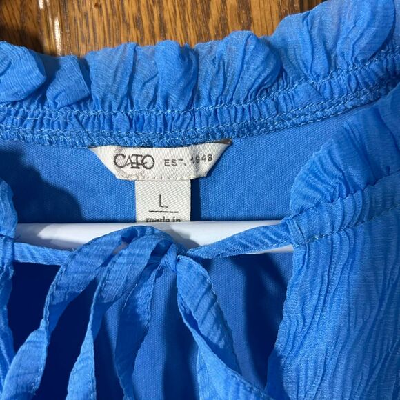 Women’s Dress Size L Blue Long Bell Sleeve Tiered Ruffle Boho Peasant Style - Picture 6 of 7